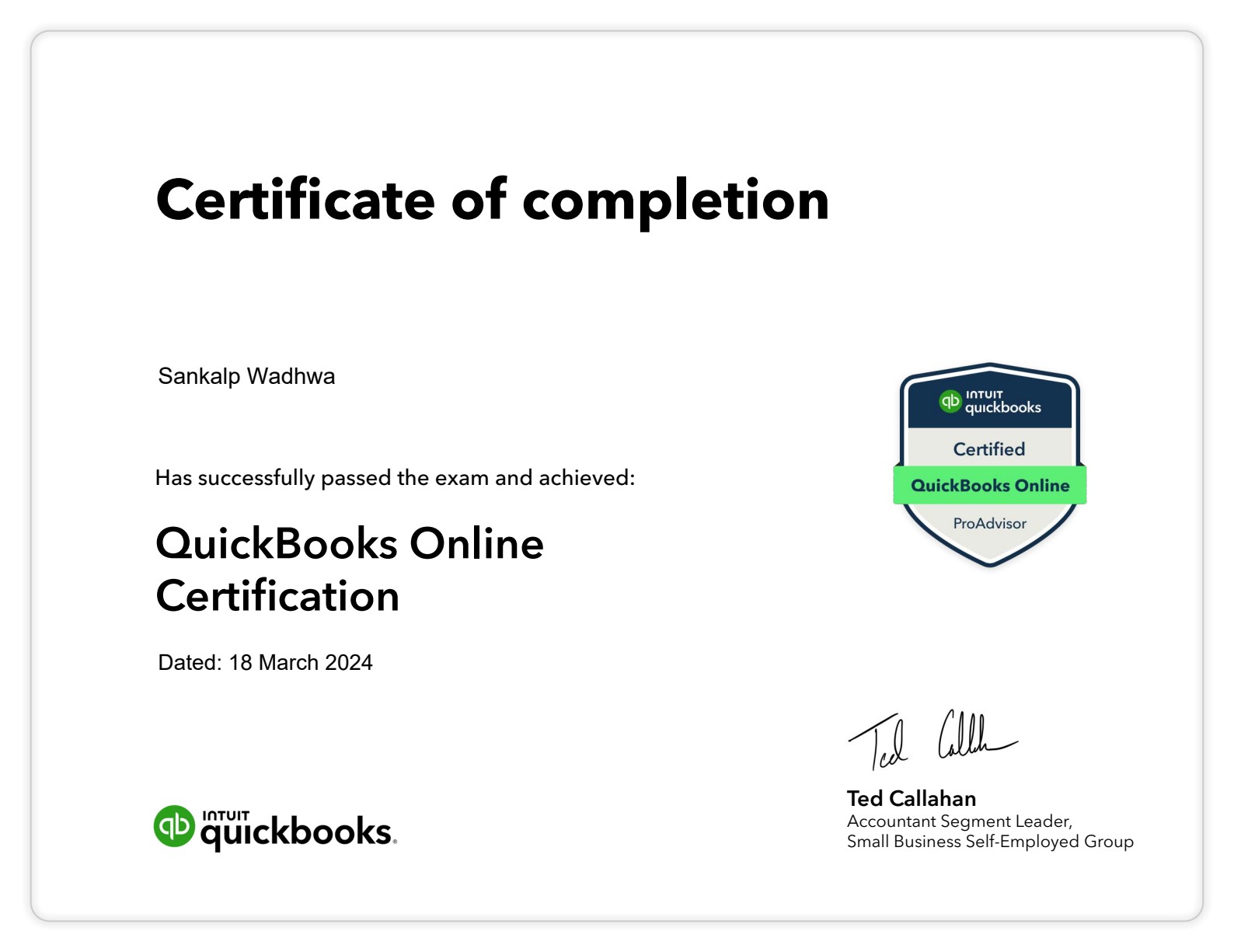 QuickBooks Certified Professional