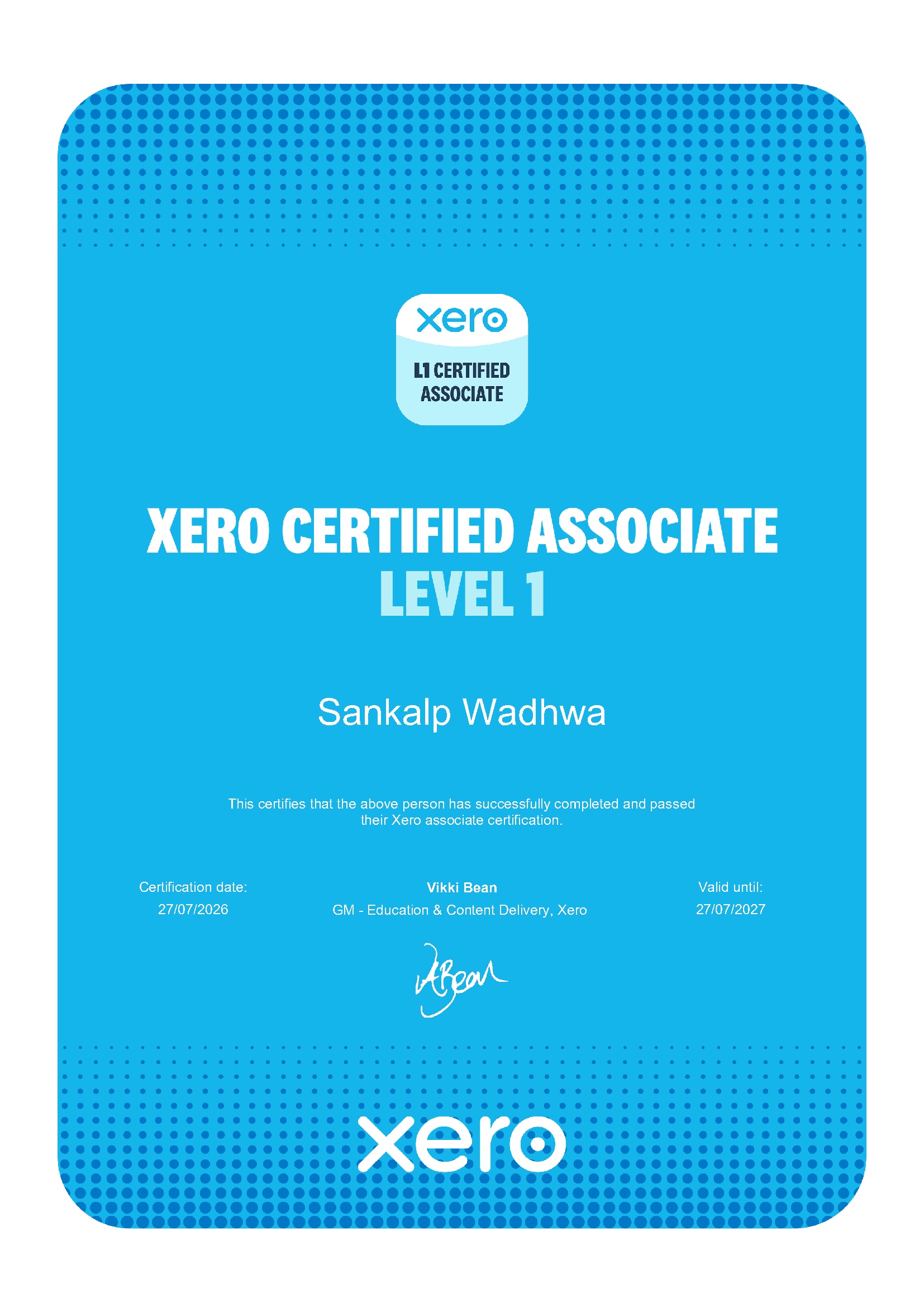 Xero Certified Associate (Level 1)